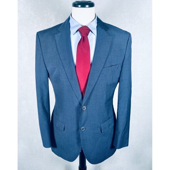 Hugo Boss Blazer Mens 38R Blue Wool Blend Gingham Plaid Sport Coat Jacket - Picture 2 of 15